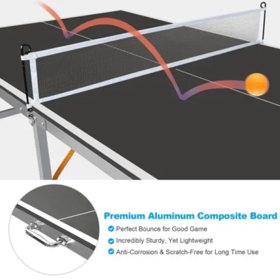 Dexmalle 6ft Black Mid-Size Table Tennis Table Foldable image {3}
