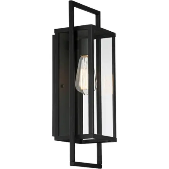 Possini Euro Design Jericho Modern Outdoor Wall Light Fixture Textured Black Metal 19" Clear Glass Panel for Post Exterior Barn Deck House Porch Yard image {4}