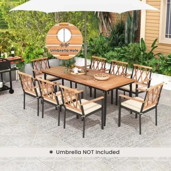 Costway 9 PCS Patio Dining Set Table with 1.9" Umbrella Hole & 8 Dining Chairs Outdoor image {4}