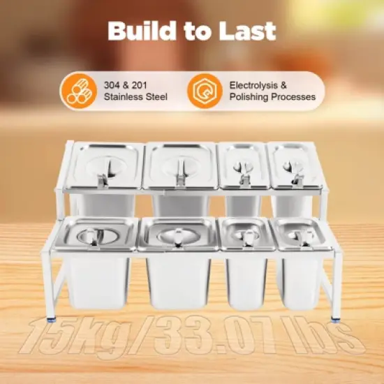 YIYIBYUS 2-Tier Stainless Steel Expandable Spice Rack, 8 Pans image {3}
