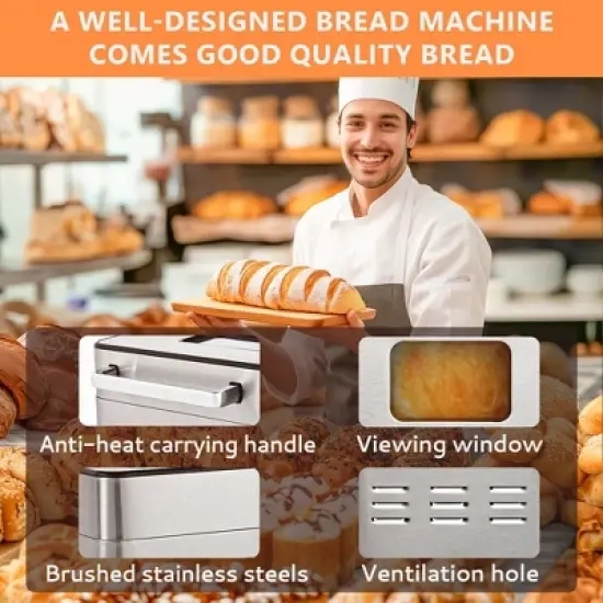 Simzlife Bread Maker, 2 Lbs Dough & Bread Maker Machine with Auto Fruit and Nut Dispenser, Fit for 3 Loaf Sizes & 3 Crust Colors image {6}