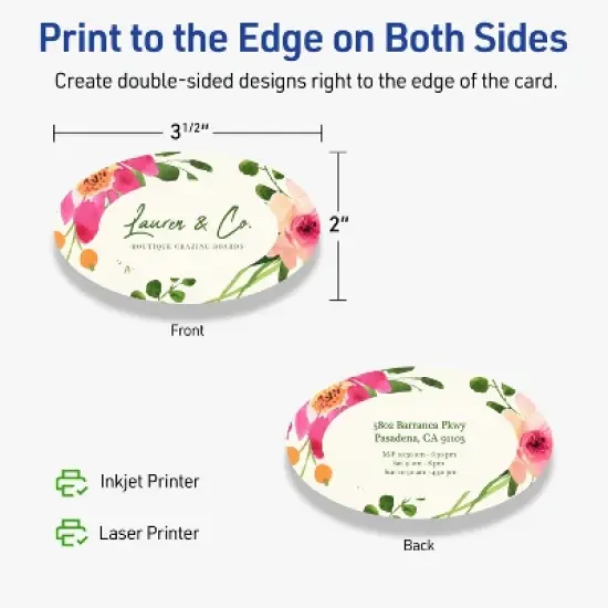 Avery Printable Oval Business Cards, Sure Feed Technology, 2" x 3-1/2", Matte Ivory Cardstock, Print-to-The-Edge, Laser/Inkjet Printable, 80 Total image {5}