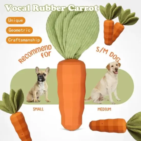 Dog Squeaky Chew Toys for Aggressive Chewers, Rubber Carrot Dog Toys for Training and Cleaning, Durable Interactive Tough Dog Toy image {2}