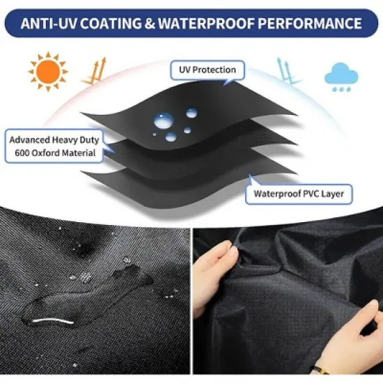 Akefit Round Patio Table Cover Waterproof Outdoor Furniture Protector with Vents and White Trim Black image {2}