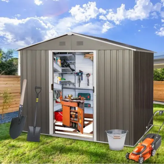 Gulches 8ft x 6ft Outdoor Metal Storage Shed with Metal foundation,Gray (SKU: W540S00012) image {11}