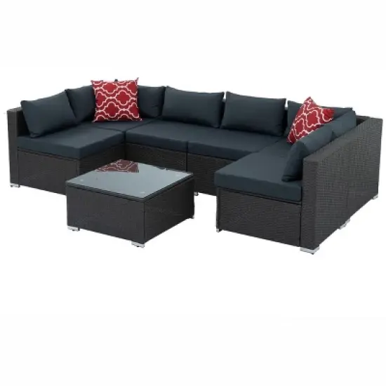 ELJGET Patio Furniture Set Outdoor Wicker Conversation Sets All Weather PE Rattan Sectional Sofa Set with Cushions & Coffee Table image {8}