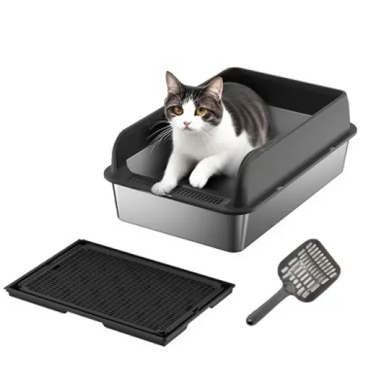 Large Stainless Steel Litter Box with Lid, Litter Box with Sifter Scoop and Double Layer Litter Mat, 6" Deep Metal Cat Litter Box image {7}