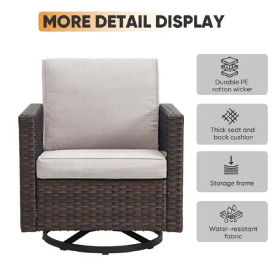 4 Pieces Patio Furniture Set with Fire Pit Table, Outdoor Furniture Set with Rocking Swivel Chairs, Wicker Patio Set with 4'' Thickened Cushion image {11}