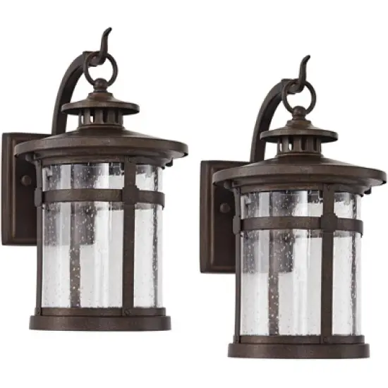 Franklin Iron Works Callaway Rustic Industrial Outdoor Wall Light Fixtures Set of 2 Bronze LED 11 1/2" Clear Seedy Glass for Post Exterior image {7}
