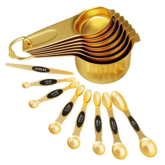 SUGIFT 15-Piece Stainless Steel Measuring Cups and Spoons Set with Dual-Sided Design, Magnetic Nesting for Dry and Liquid image {8}