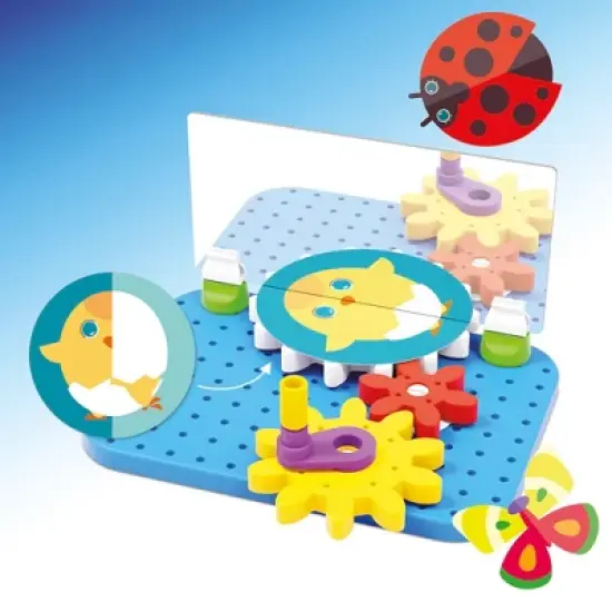 Quercetti: Mirrorello &ndash; Gear Assembly Toy, Crank & Discs, STEM Learning, Kids 4+ image {1}