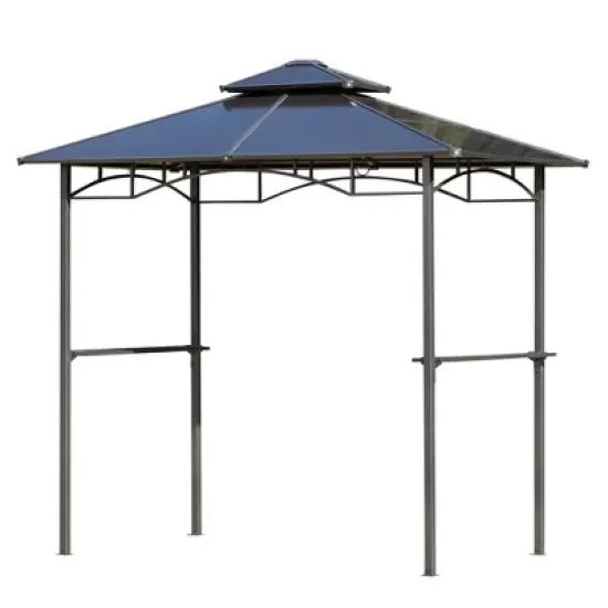 Outsunny 8' x 5' Barbecue Grill Gazebo Tent, Outdoor BBQ Canopy with Side Shelves, and Double Layer PC Roof, Brown image {3}