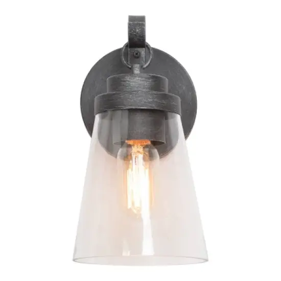 10" Metal/Glass Outdoor Wall Lamp Black/Silver - LNC image {5}