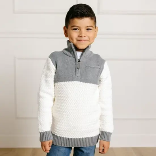 Hope & Henry Boys' Long Sleeve Colorblock Half Zip Pullover Sweater, Kids image {3}