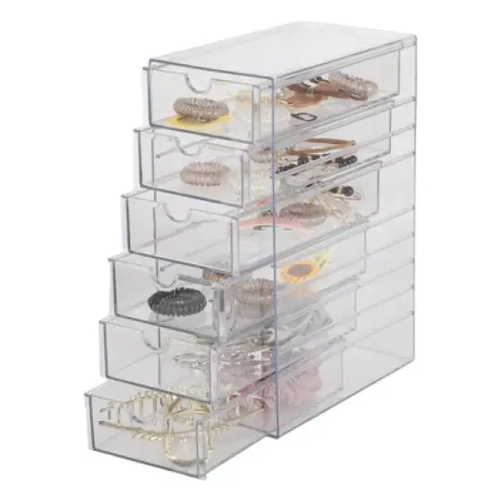 Unique Bargains Multi-layer Hair Accessories Organizer with 6 Drawers Clear 1 Pc image {6}