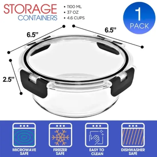 Sorbus Food Prep and Storage Container &ndash; Single Round Glass Meal Prep Container with Lid image {3}