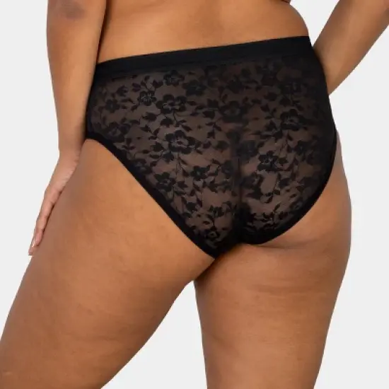 Curvy Couture Women's Plus Size No-Show Lace High Cut Brief Panty image {1}