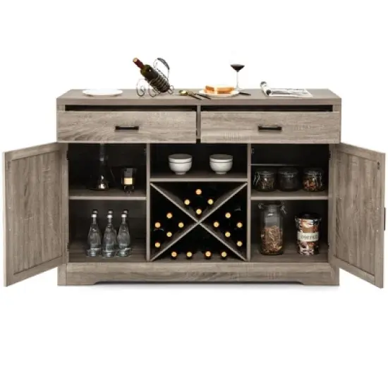 Costway Kitchen Storage Buffet Cabinet Farmhouse Wooden Sideboard w/2 Drawer & Wine Rack image {7}
