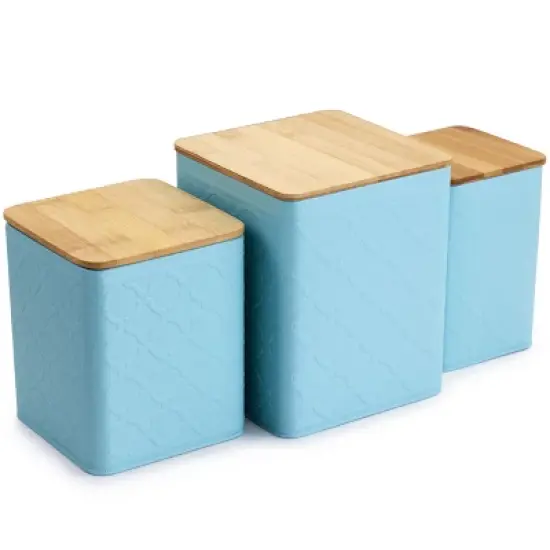 MegaChef 3 Piece Square Iron Canister Set in Turquoise image {6}