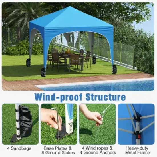 Costway 10 X 10 FT Pop up Canopy Tent Outdoor Easy Setup Sunshade with Wheeled Bag Blue/White/Gray image {7}