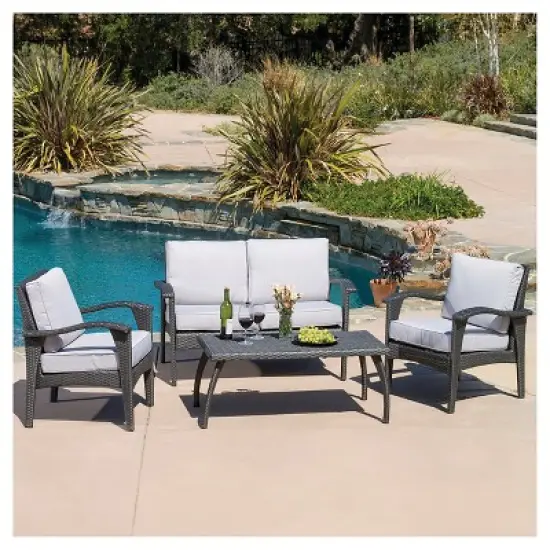 Honolulu Outdoor 4pc Wicker Seating Set and Cushions - Christopher Knight Home image {5}