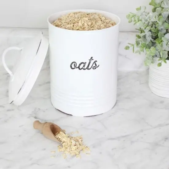 Auldhome Design-4qt Enamelware Oatmeal Canister White, Rustic Farmhouse Style image {1}