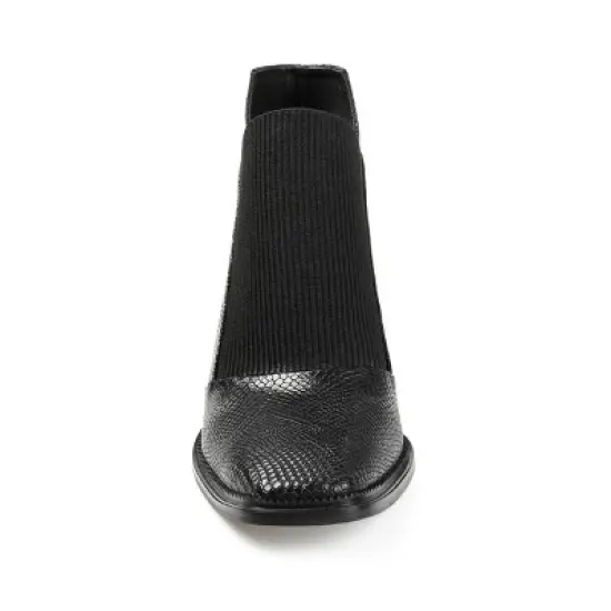 Journee Signature Womens Genuine Leather Stylla Square Toe Stacked Ankle Booties image {5}