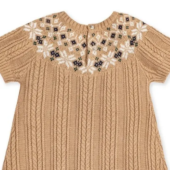 Hope & Henry Girls' Short Sleeve Fair Isle Cable Sweater Dress, Toddler image {2}