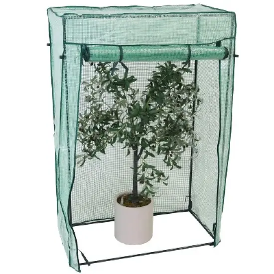 Sunnydaze Outdoor Deluxe Portable Large Potted Plant and Starter Tomato Plant Greenhouse with Roll-Up Door - Green image {8}
