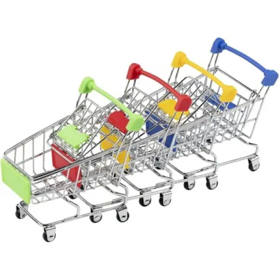 Juvale Mini Shopping Cart - 4-Pack Desk Organizers, Pen Pencil Holder Storage Toy For Stationery Supplies, 4 Colors, 3.25 X 4.375 X 4.75 Inches image {1}