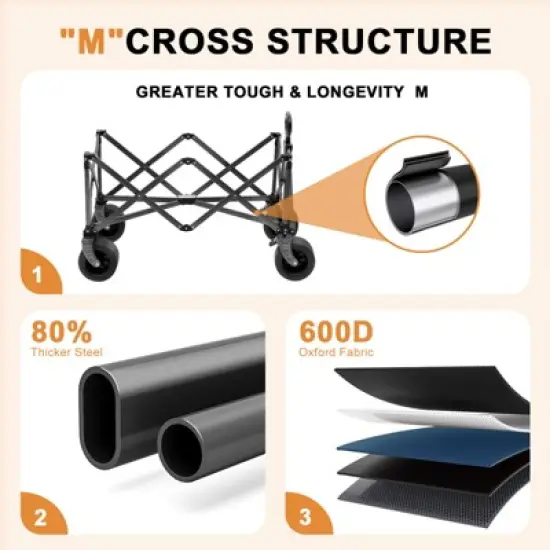 SKONYON Foldable Wagon Cart Collapsible Heavy Duty Utility Cart Extra Large Wheels, Holds Up to 600 Pounds image {5}