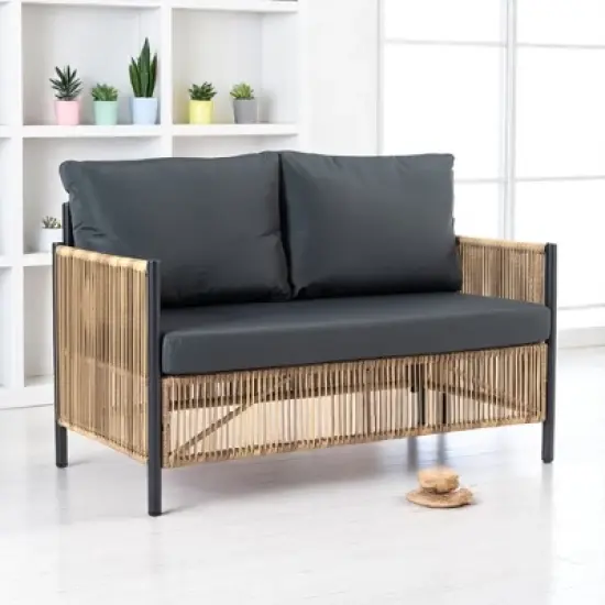 4-Piece Outdoor PE Rattan Sofa Set with Removable Cushion Covers and Coffee Table, Patio Conversation Furniture set image {6}