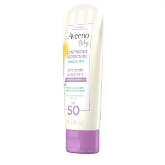 Aveeno Baby Continuous Protection Sensitive Skin Lotion Zinc Oxide Sunscreen, Broad Spectrum SPF 50 - 3 fl oz image {3}