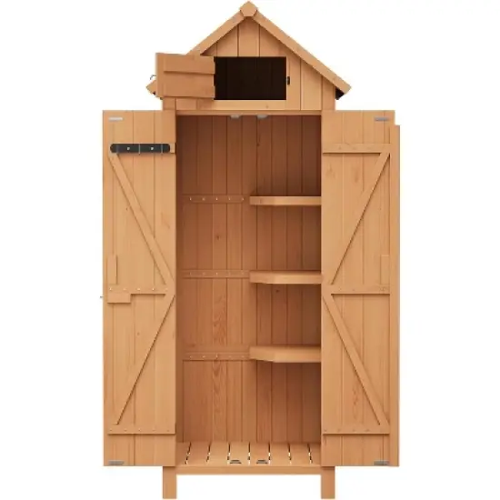 Outdoor Storage Shed, Small Waterproof Garden Tool Shed with 4 Shelves & Lockable Doors, Compact Wood Storage Cabinet for Patios, Backyards image {9}