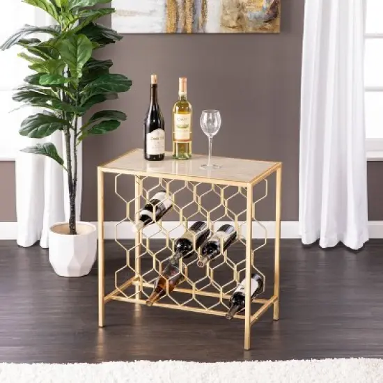 Venwynn Wine Storage Side Table Gold/Gray - Aiden Lane image {2}