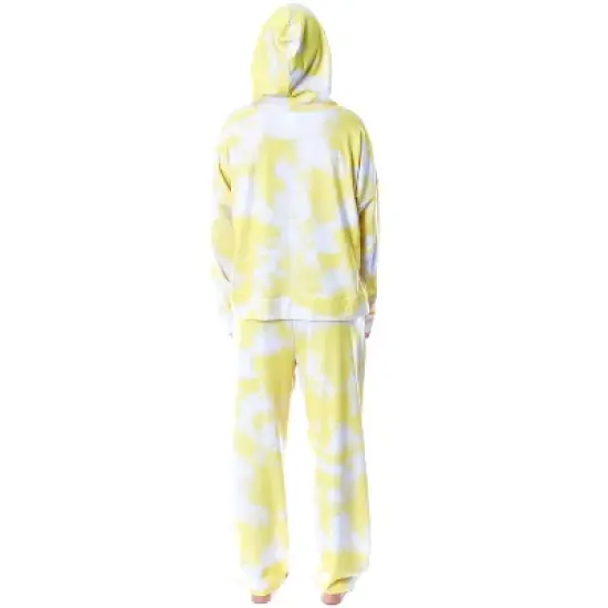 Minions Positive Vibes Tie Dye Womens' Pajama Cropped Hooded Jogger Set Yellow image {4}