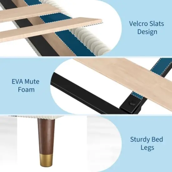 Bed Frame Upholstered Platform Size Bed with Fabric Headboard, Non-Slip and Noise-Free, Wooden/Metal Slats Support image {4}