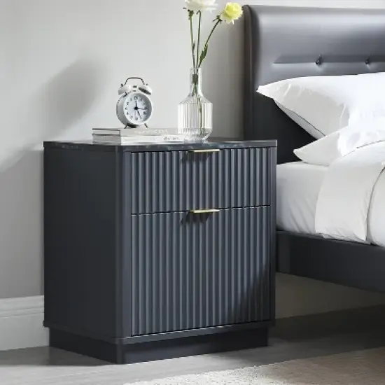 SinCiDo 23" Fluted Nightstand w/Charging Station, 2 Drawer Mid Century Modern End Table w/Storage for Bedroom & Living Room image {8}