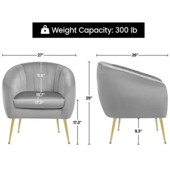 Yaheetech Velvet Accent Armchair Barrel Chair with Metal Legs for Living Room image {2}