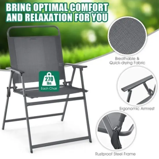 Costway 3PCS Outdoor Bistro Set Folding Table and Chairs Garden Deck Black image {4}