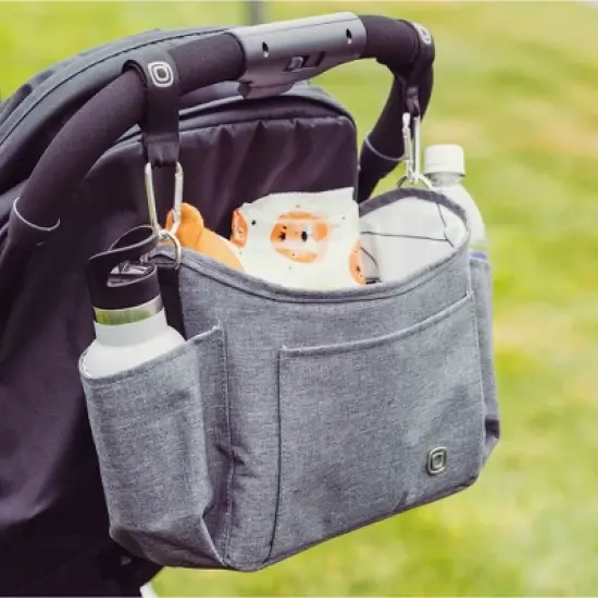 Diono Buggy Buddy XL Universal Stroller Organizer, Cup Holders, Secure Attachment, Zip Pockets, Gray image {4}