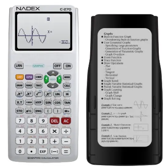 Nadex Coins&trade; C-270 Scientific Calculator with Black and White Graph Functions, Battery Powered image {12}