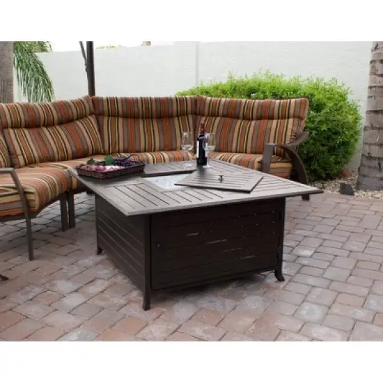 Square Slatted Aluminum Fire Pit - Espresso Brown - AZ Patio Heaters image {2}