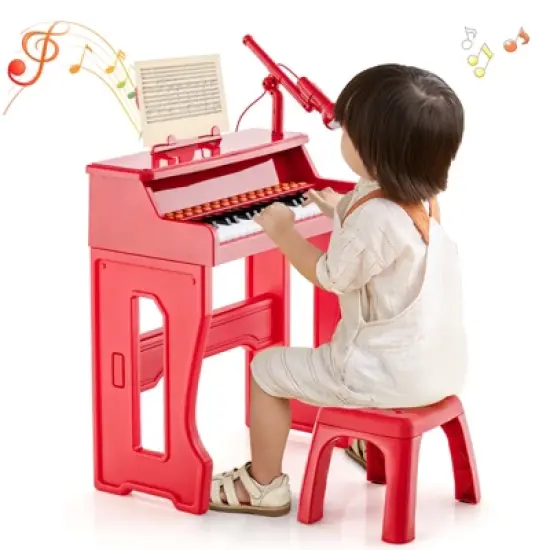 Costway 37-Key Music Piano Keyboard Kids Learning Toy Instrument with Microphone Red\Black image {11}