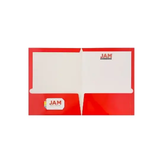 JAM Paper Laminated Glossy 2 Pocket Presentation Folders Red 100/Box 385GREB image {2}