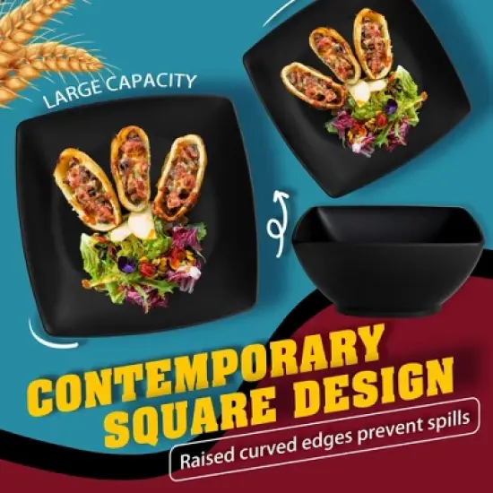 Itopfox 48-Piece Kitchen Plastic Wheat Straw Square Dinnerware Set for 12, Unbreakable Plates, Bowls, Tumblers, Dishwasher Safe, Outdoor Camping Dish image {4}