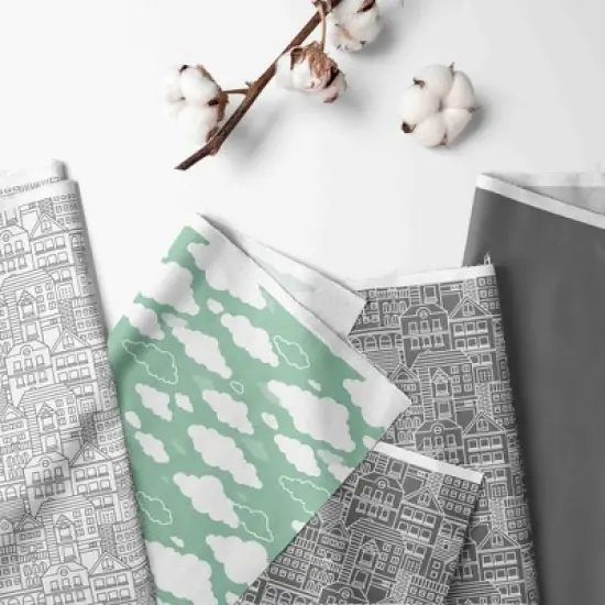 Bacati - Clouds in the City Mint/Gray 10 pc Crib Bedding Set with Long Rail Guard Cover image {1}