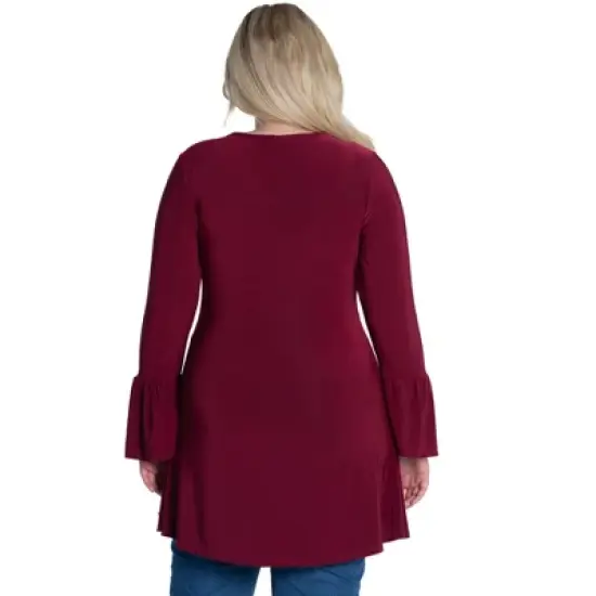 Womens Plus Size Long Bell Sleeve High Low Tunic Top image {2}