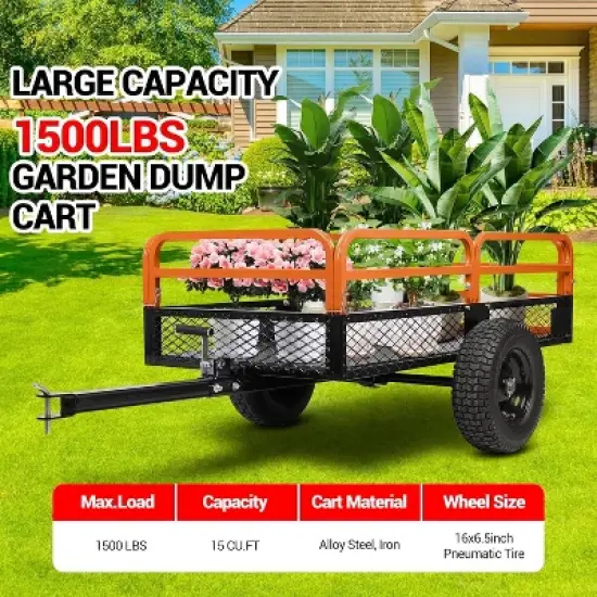 Acekool 1600 Lbs Steel Garden Cart, Heavy Duty Yard Utility Wagon with Dual Dump Modes, All-Terrain Wheels, Universal Hitch for Lawn Farm image {2}