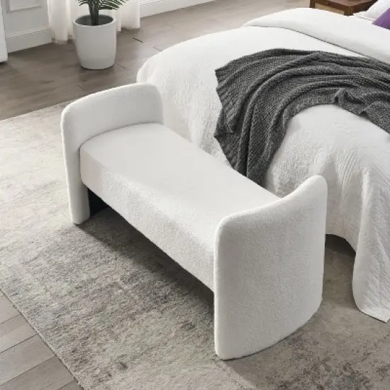 Donna 52" Large Storage Ottoman Upholstered Teddy Bench With Solid wood legs-Maison Boucle image {2}
